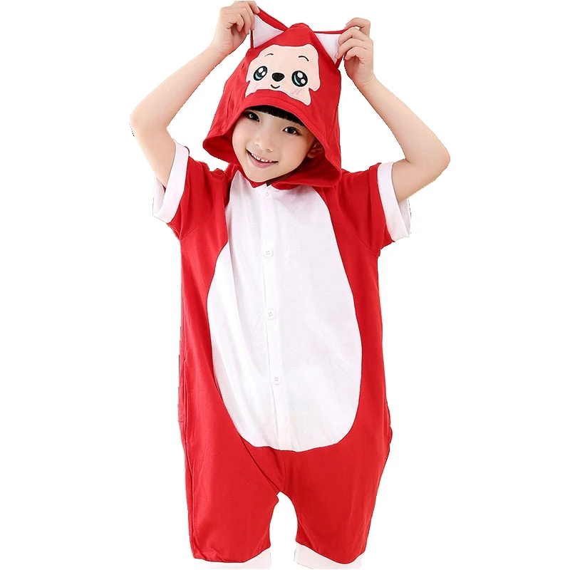 Лето животных Аниме Red Fox Косплэй костюм хлопковые пижамы Хэллоуин унисекс для мальчиков и девочек Детская Пижама комбинезон Детская
