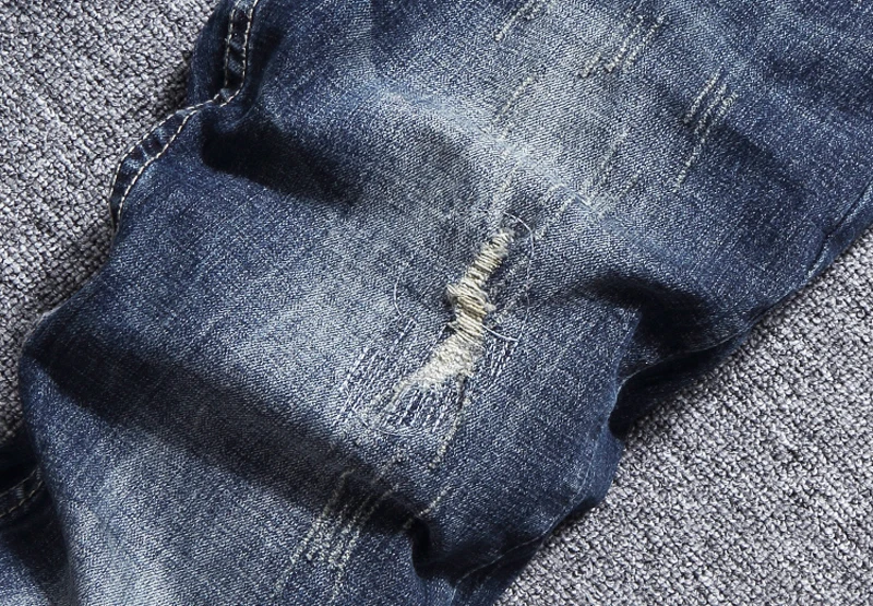 Italian Vintage Style Fashion Men Jeans Retro Blue Wash Slim Fit Ripped Jeans Men Classical Denim 5