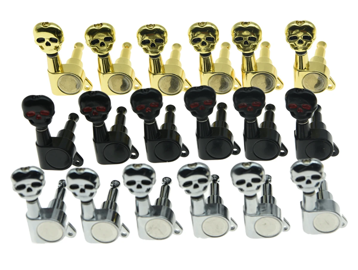 6 Inline 6R Sealed Skull Button Guitar Tuners Tuning Keys Pegs Machine Heads for Strat Tele