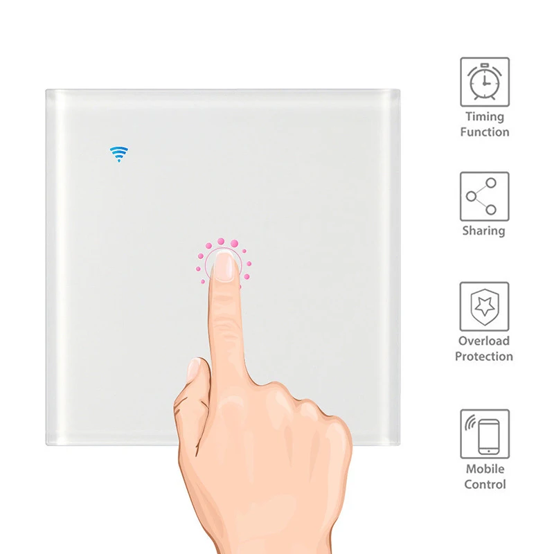 

90V-250V UK / EU standard Touch smart switch panel wall switch 1 Gang wifi light switch work with