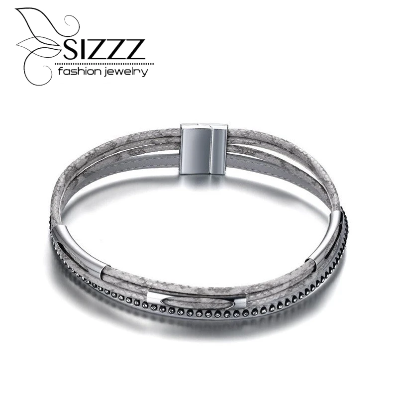 

SIZZZ 38.5cm Long/22.5mm Wide Alloy Buckle And PU Leather Bracelet For Ladies/Women