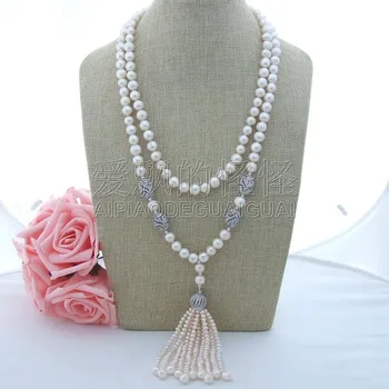 

N091103 22" 2 Strands White Pearl Necklace CZ Pendant