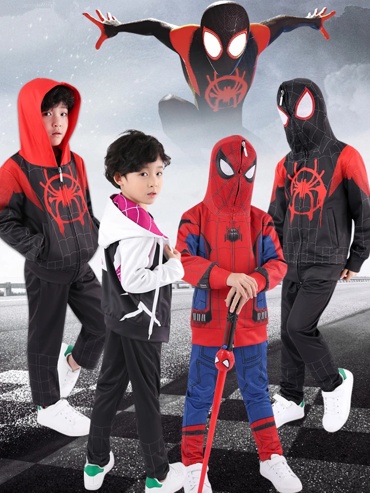 Костюм Гвен Стейси, Детский костюм Человека-паука в стихах паука, Майлз Моралес, костюм для мальчиков для косплея, толстовки с изображением паука для девочек, куртка, штаны