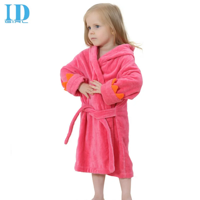 Fashion Baby Girls Bathrobes Green Dinosaur Robe Cartoon Towel Kid Spring Autumn Bathing Suits Animal Hooded Nightgown - Цвет: Red