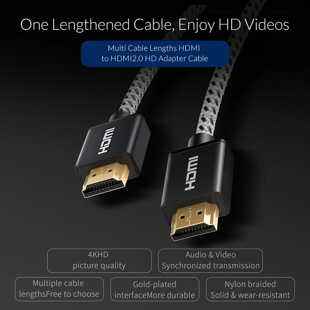 ORICO HDMI кабель позолоченный HDMI к HDMI 2,0 4K HD 30/60 Гц аудио-видео кабель для HD ТВ Xiaomi ТВ коробка 1 М 1,5 м 2 м 3 м 5 м 8 м 10 м