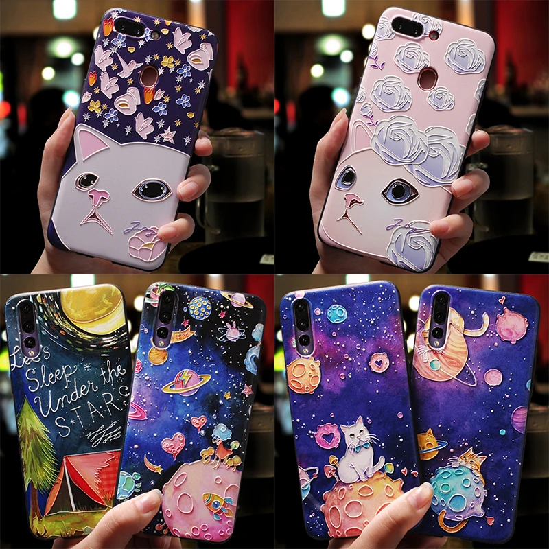 

Space Cat Case FOR Huawei nova 3i 3 3D Relief Case For Huawei Honor 8X 10 9 Y9 2019 Mate 10 20 7A Pro Lite View 20 Y6 2018 Soft