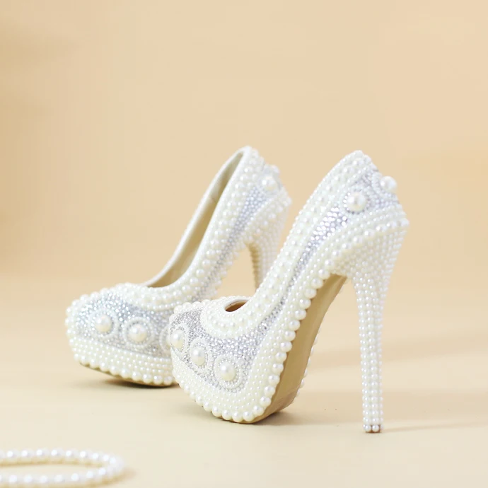 forme Pompes Bout Rond Bridesmaide 11cm Main heel Mariage Femmes Avec La Blanc Super Cristal Plate Partie Perle heel 8cm Chaussures Pour Talon 14cm Heel Haute Banquet De À 8wwT1q0