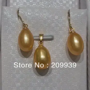 

huij 002078 SET OF SOUTH SEA AAA+ GOLD PEARL PENDANT EARRING 14KG