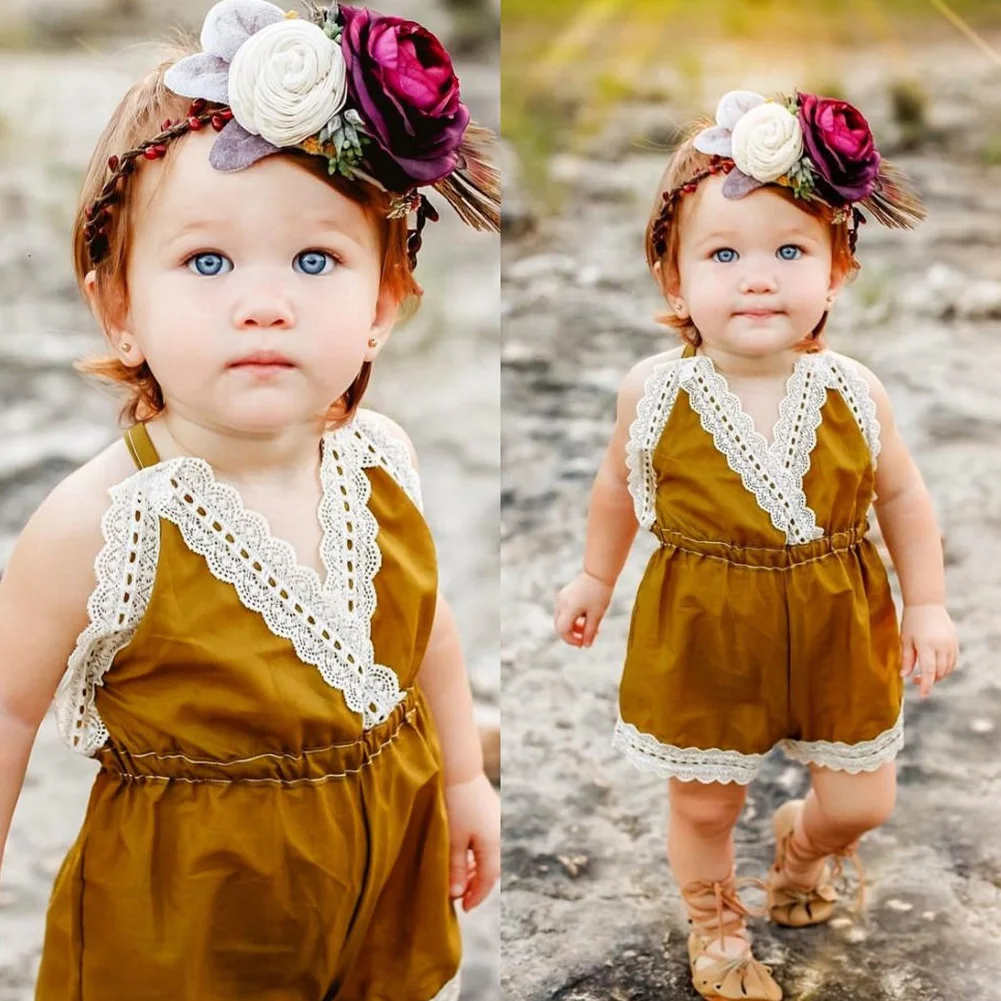 Fashion Children Pure Color Clothes Lace V Neck clothes Strap Romper for Lovely Baby Girls Fashion Children Pure Color Clothes Lace V Neck clothes Strap Romper for Lovely Baby Girls