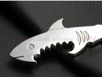 

100 PC Shark Shaped Bottle Opener Keychain Zinc Alloy Silver Color Key Ring Beer Unique Creative Gift