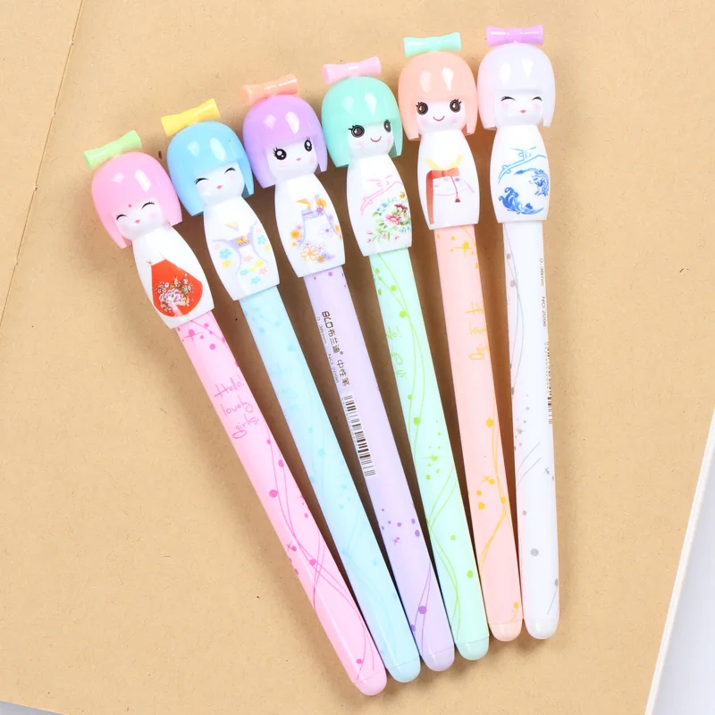 

2 pcs/lot Cute Japanese Doll Gel Pen Cartoon 0.38 mm black ink Signature Pen School Office Supply Stationery gift