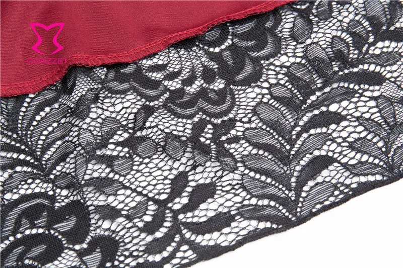 Сексуальные красные и черные кружевные оборки Длинные асимметричные Ретро Женские винтажные юбки плюс размер псевдостаринные юбки викторианская готика одежда