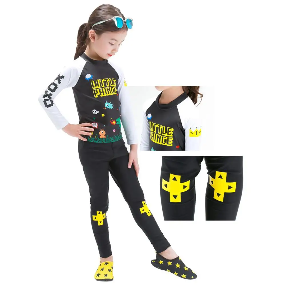 

Dragonpad Unisex Children Long-sleeved Cartoon Split Sun Block Quick-drying 2-piece Swimsuit