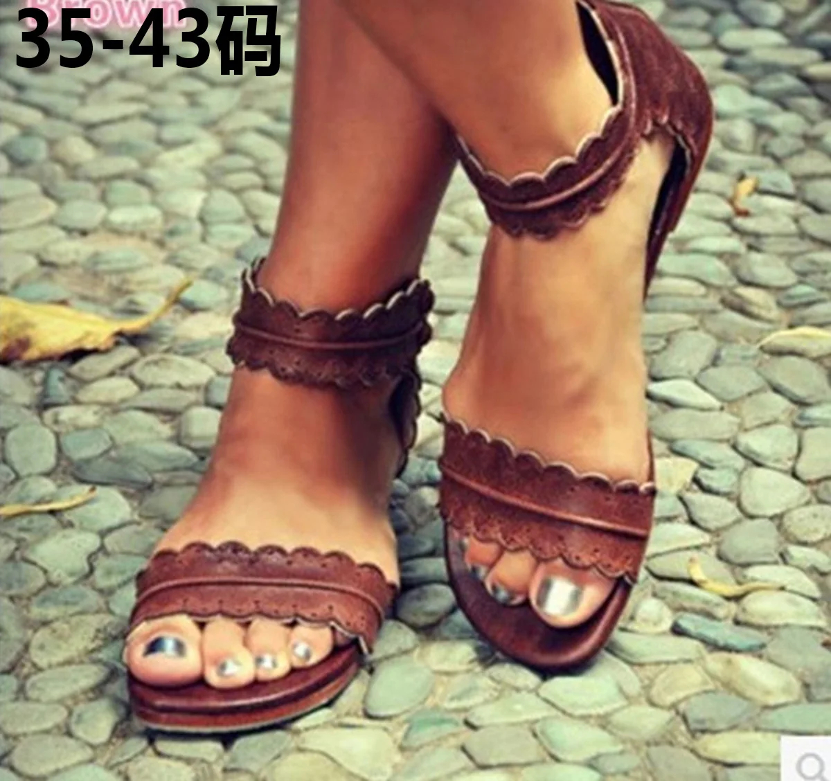 

Women Flat Lace Ankle Strap Summer Sandals Shoes Girls Gladiator Leaf Zip Design Sandals Shoes Big Size 35-43