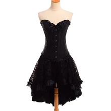 Готическое платье черный стимпанк корсет сексуальный женский Бурлеск Кружева и бюстье Костюм