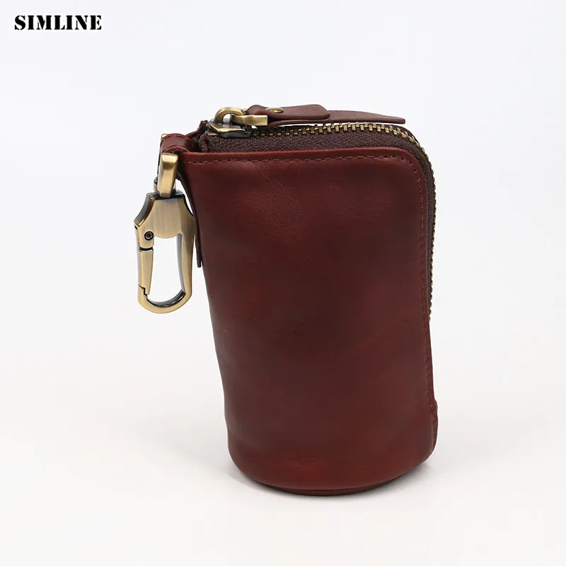 

SIMLINE Genuine Leather Key Wallet Holder Men Men's Zipper Large Capacity Car Key Wallets Coin Purse Organizer Housekeeper Pouch