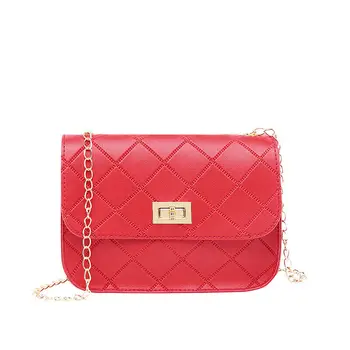 

New fashion women's shoulder bag PU leather solid color plaid messenger bag casual mini handbag