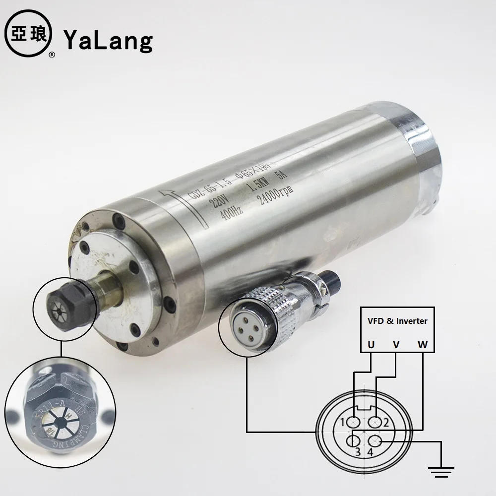 Деревообрабатывающий фрезерный станок с ЧПУ мотор шпинделя Φ65 1.5kw ER11 с водяным охлаждением мотор шпинделя 1500 Вт шпиндель для гравировки фрезерования 4 подшипника