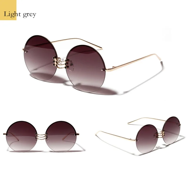 Ретро круглые металлические безбортные хип-хоп прозрачные цветные линзы фестивальные модные градиентные солнцезащитные очки