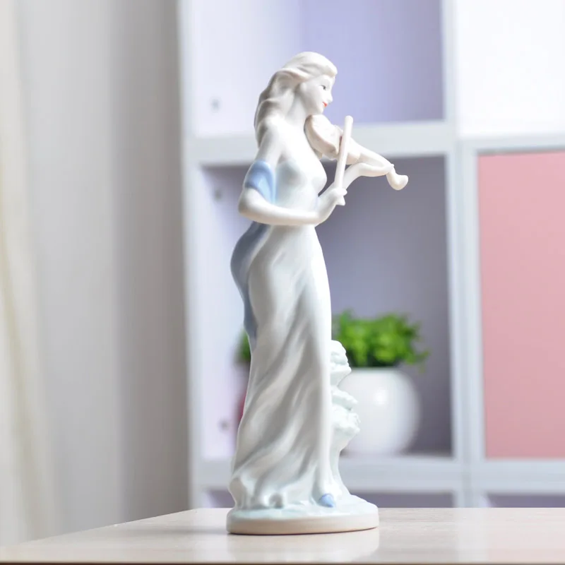 

Modern home furnishing decoration ceramic crafts Play the violin girl lady figure statue figurine living room study Ornaments