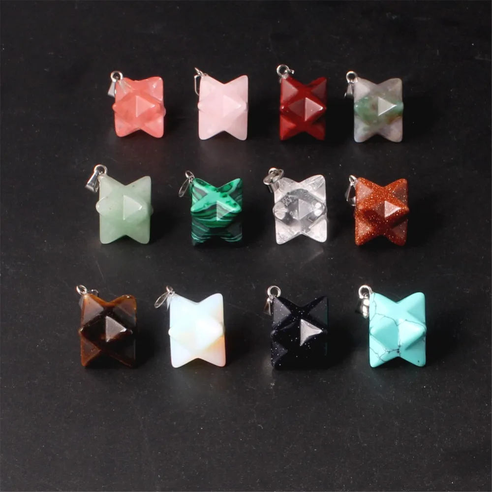 

Free Shipping Mix Natural Stone Pendant Hexagram Unicursal Hexagram 13*13mm For Fashion Jewelry Making 10pcs/lot Wholesale
