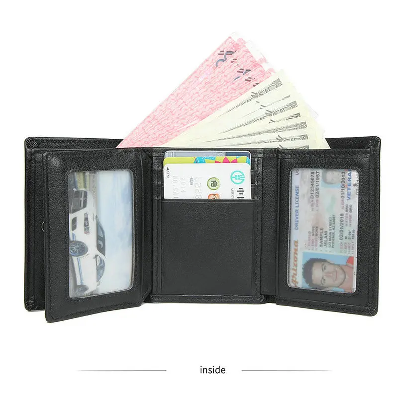 GENODERN RFID тройной мужской кошелек из натуральной кожи Короткий Мужской кошелек черный кошелек для долларов RFID кошелек