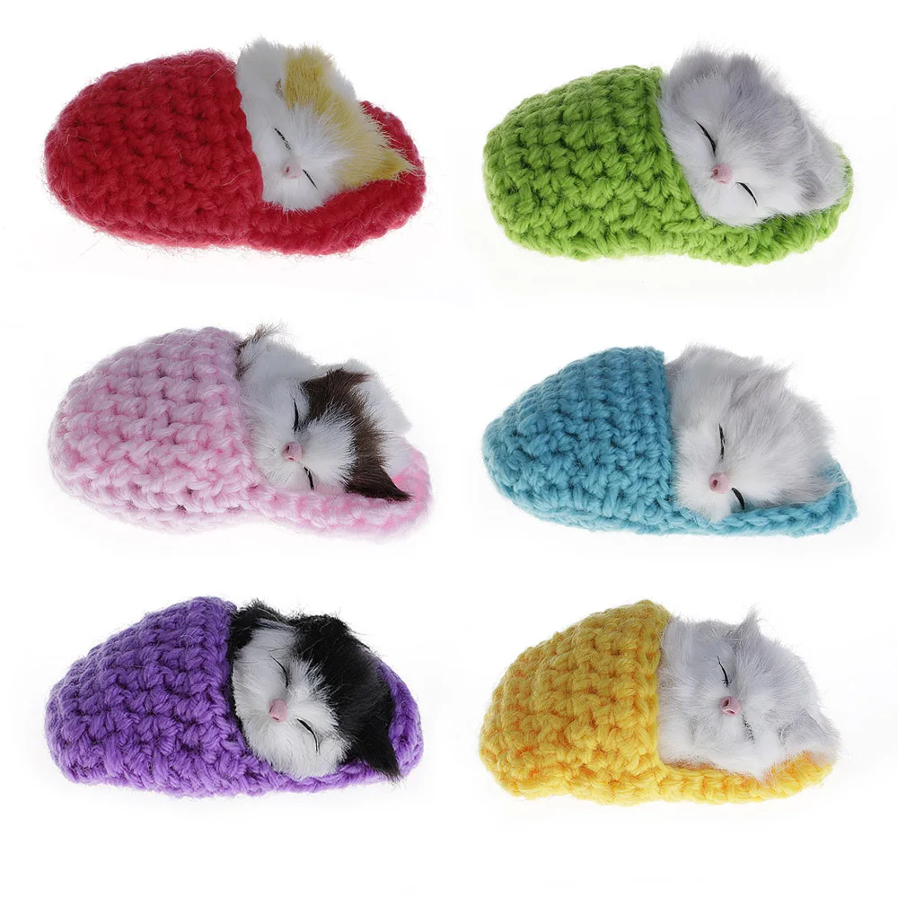 Cute Sleeping Cats Simulation Sounding Shoe Kittens Wool Knitting Toys For Kids (Random delivery )