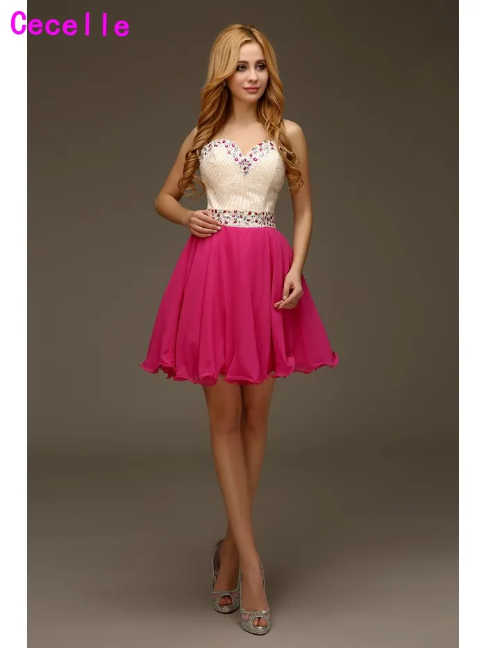 Real Cute Beaded Short Prom Cocktail Dresses 2017 For Juniors Sweetheart Chiffon Mini Informal