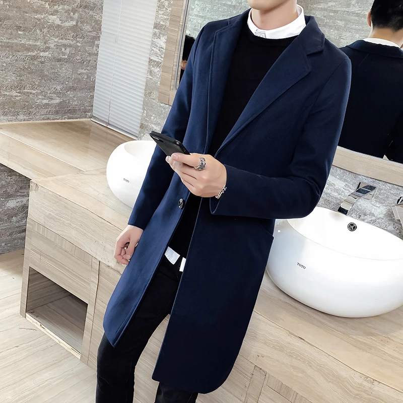  Autumn New Business Mens Long Jacket Large Size S-5XL Woolen Fabric men Trench coat Fashion casual 