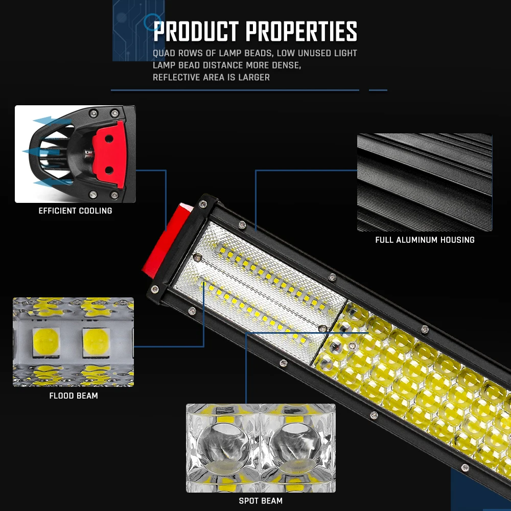 CO светильник 12D светодиодный светильник 2" 4 ряда 384 Вт комбинированный светодиодный рабочий светильник 12 В внедорожный светодиодный светильник для лодки SUV ATV 4WD 4x4 авто дальнего света