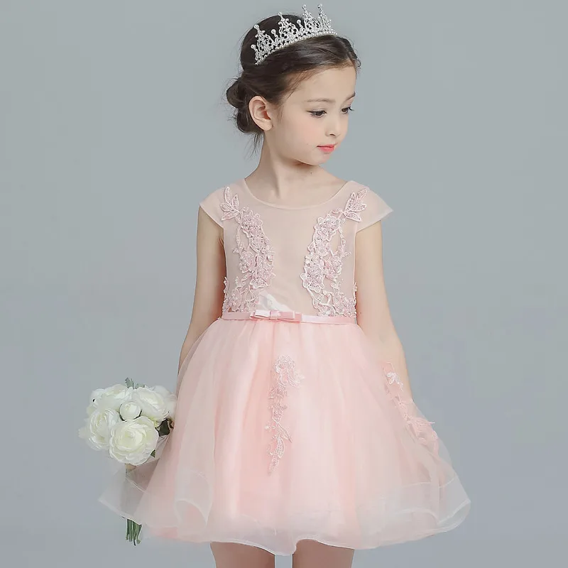 1952 40 De Réductionété Enfants Fleur Robes Pour Fille 4 5 6 7 8 Ans Tenues Danniversaire Sans Manches Rose Robes Robe De Soirée Pour Fille Croix