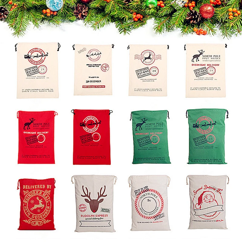 

32 Styles Wholesale 20pcs/lot Santa Sacks Christmas Gift Bags Large Canvas Drawstring Bag Blank Santa Bag Handmade Can Mix Buy
