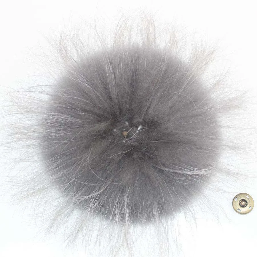 DIY 14-15 см натуральный серый черный белый мех енота помпон s шарики для вязаной шапки зимние шапочки помпон из натурального меха лисы - Цвет: grey