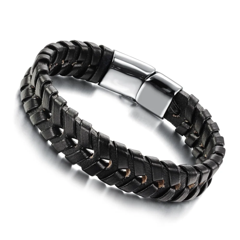 Нержавеющая сталь Для мужчин Кожаные браслеты и браслеты в стиле панк-рок Стиль плетеная веревка Браслеты Для мужчин Jewelry(BA102397