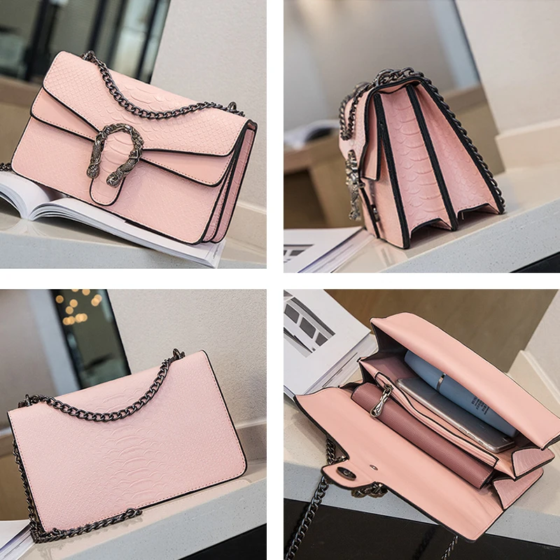 Bolso de Mujer de marca de moda de serpiente Bolso de mensajero de cuero de PU de cocodrilo Cadena de diseñador bandolera Bolso de mano de Mujer