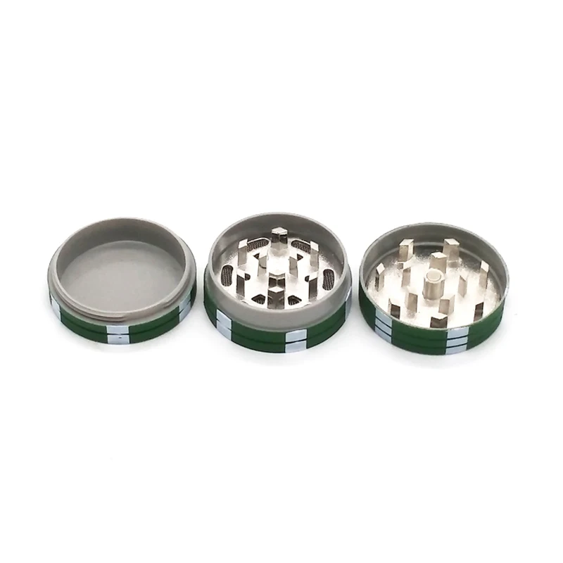 Poker Chip Herb Grinder Metal, 40mm Diameter & 3 Layers in Green, Red
