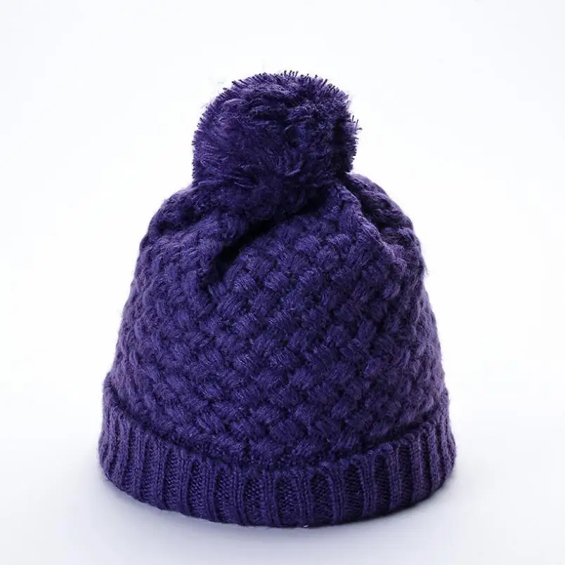 Helisopus, зимние теплые шапки для мужчин и женщин, шерстяные вязанные шапочки, клетчатая вязаная шапочка шапки унисекс, новые шапочки Skullies - Цвет: Purple