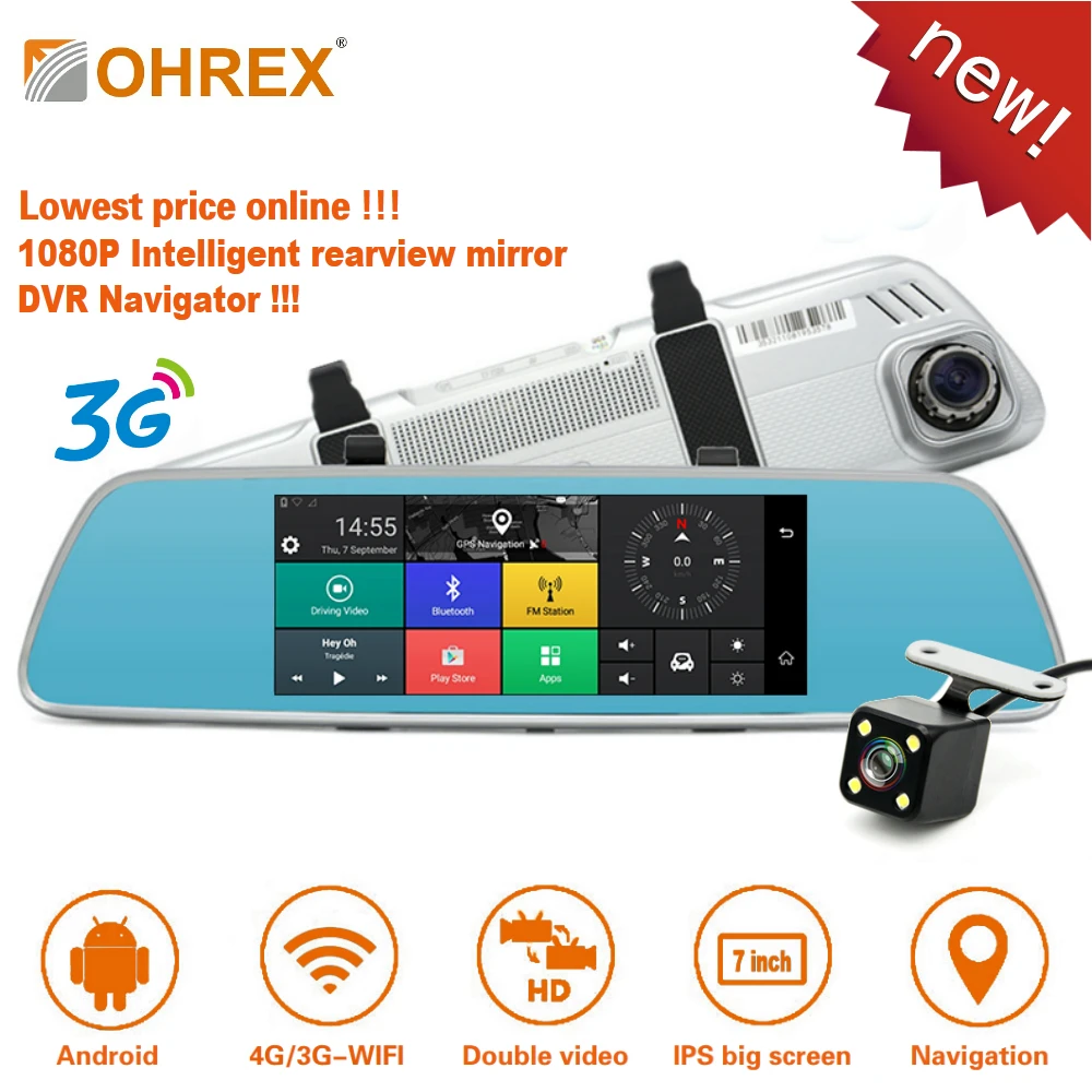 OHREX T106 3g Автомобильный dvr двойной объектив Android зеркало навигатор 1080 P видео