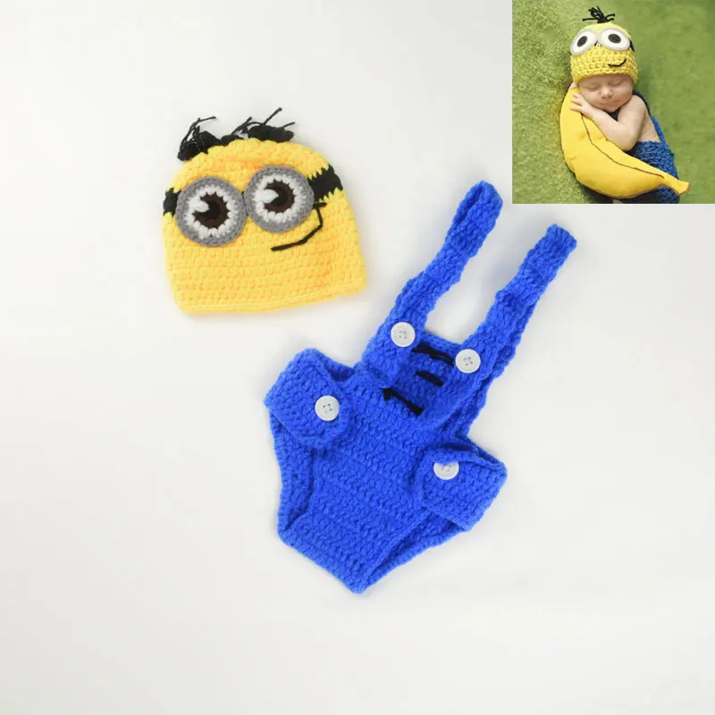 Minions Реквизит для фотосессии новорожденных девочек и мальчиков, штаны с изображением животных комплект вязаной шапки, милый детский костюм ручной работы Одежда с принтом стрельбы для фотосессии - Цвет: Minions