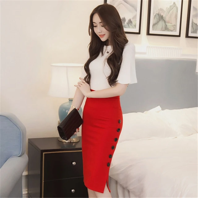 Women Sexy Pencil Skirts Casual Slim Hip Placketing Lady Skirts
