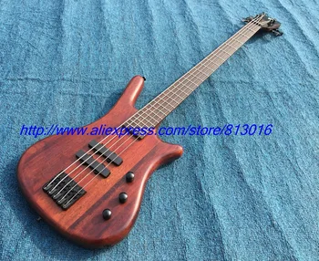 

Hot ! custom-made electric bass guitar semi glossy finished brown color like playing years effect .black parts!