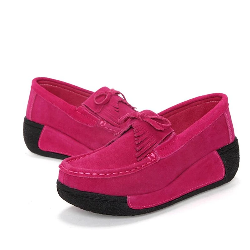 Leather Tassel Women Toning Shoes Height Increasing Swing Shoes Thick Soles Wedge Slimming Spring Autumn Women Lazy