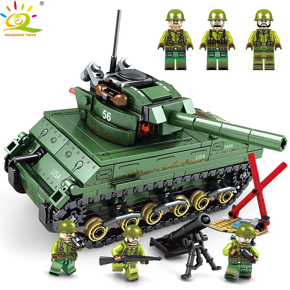 

437pcs Military US M4 Sherman Tanks Building Blocks Compatible legorreta army soldier figures Bricks Toys for children boys