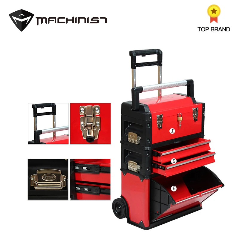

Multifunction Pull Rod Toolbox Auto Repair Tools Fittings Maintenance Tool Cart Portable Storage Box Separate Lock Detachable