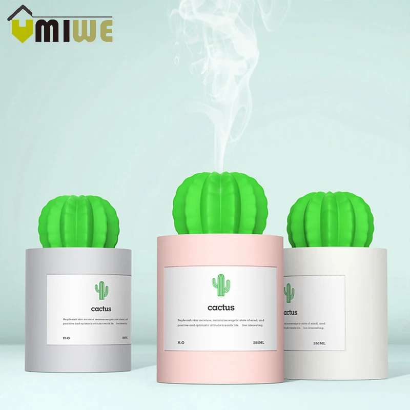 Pаспродажа USB кактус увлажнитель воздуха ультразвуковой увлажнитель воздуха с ночной светильник 280 мл, делающий туман, ароматерапический арома диффуз...