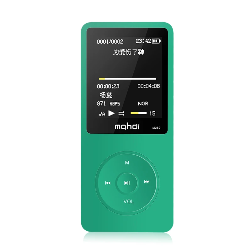Mahdi M280 Спортивный MP3 плеер, работающий портативный аудио Hi-Fi плеер, 8 ГБ, 1,8 дюйма, TFT экран, поддержка 128 ГБ, TF карта, FM радио, диктофон - Цвет: Зеленый