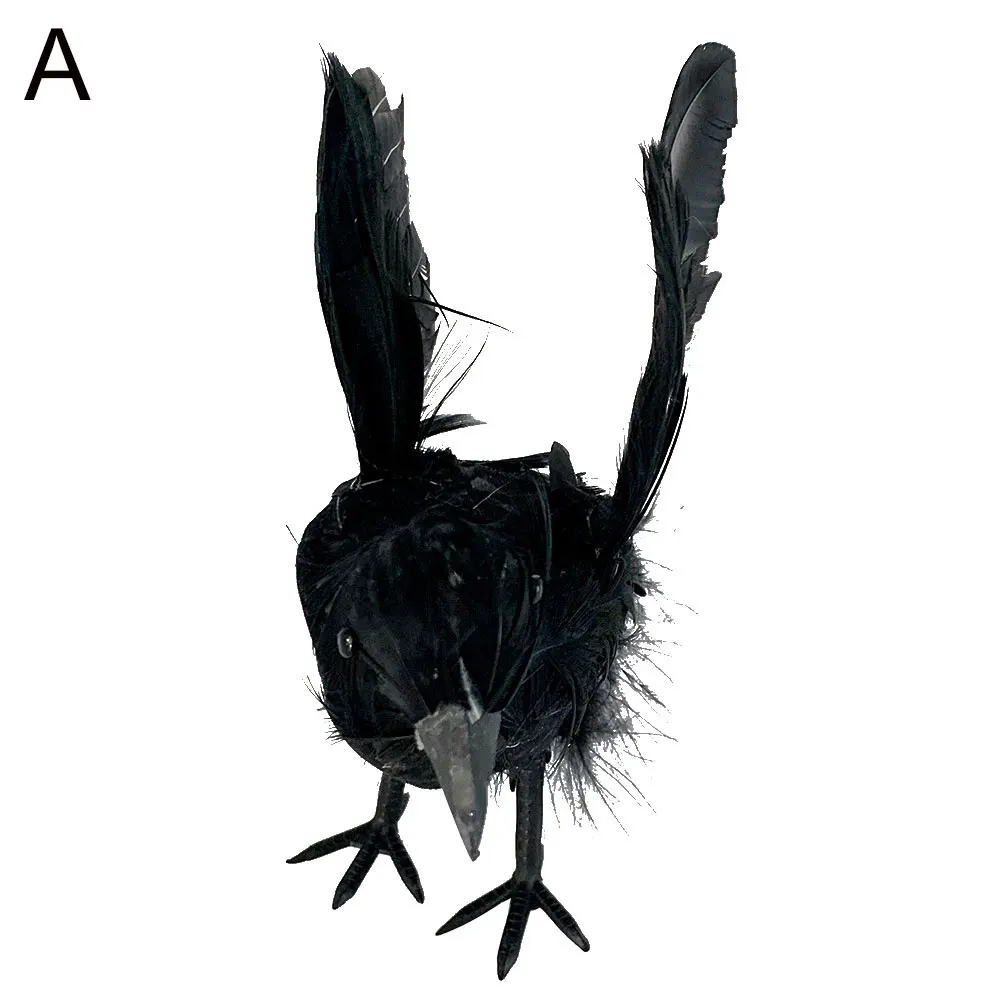 Halloween Artificial Feathered Crows Raven Model Party Props Garden Yard Decoration