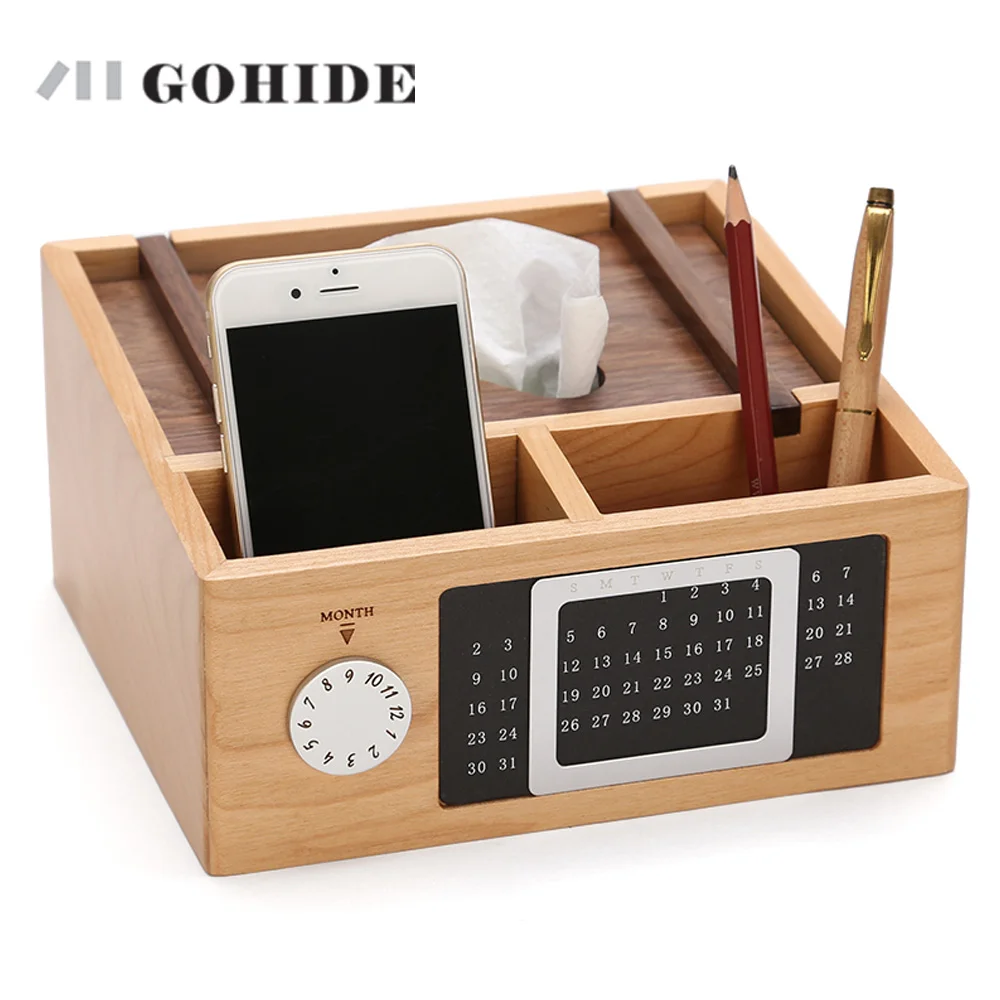 

JUH A Tissue Box Multifunctional Napkin Holder Wooden Remote Controller Phone Storage Box Organizer Office Desktop Table Case