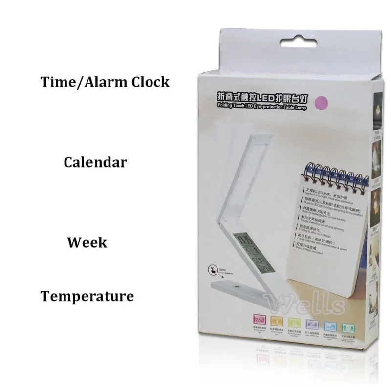  Foldable LED desk Lamp Rechargable Reading Light Touch Control Calendar Alarm Clock Temperature Dim