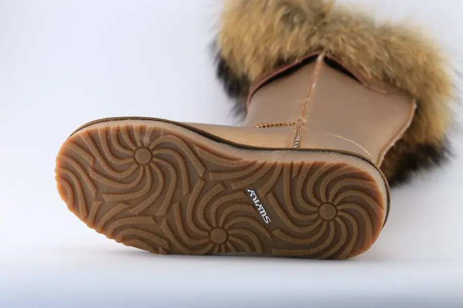 SWYIVY/зимние сапоги с натуральным лисьим мехом; Женская водонепроницаемая обувь; коллекция года; зимняя обувь на плоской подошве; сапоги до колена; Женская Роскошная теплая обувь из натуральной кожи